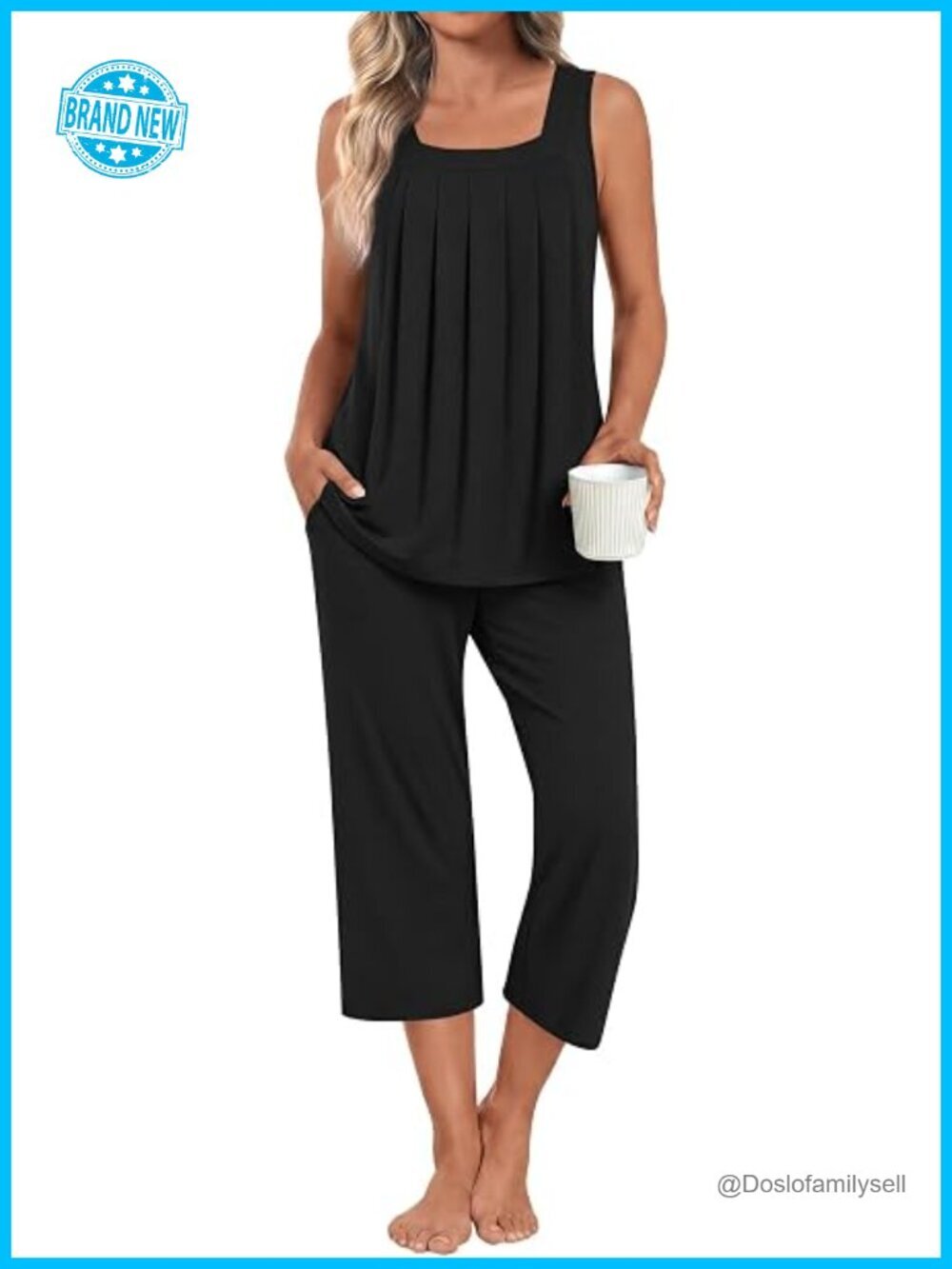 Women's Pajama Set 2 Piece Sleeveless Tank Capri Pants Soft Lounge Sleepwear